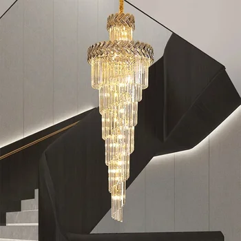 Šiuolaikinės Kristalų LED Šviestuvo Už Laiptai, Prabangūs Aukščiausio Dūminis Pilka kristalų (lcd Apšvietimas Šviestuvai Didelių Namų Patalpų Ilgai Kabo Žibintai