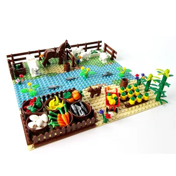 Ūkio Ganyklos Dekoracijos Scena SS Blokai River Zoo Hipodromas Avių, Galvijų, Vaisių, Daržovių Plytų Žaislas Suderinamas Su LEGO